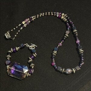 Edgy pearl, purple banded agate, silver, labradorite necklace and Bracelet Set